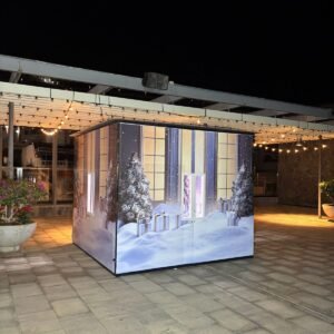 Stand promocional iluminado para exterior, trabajo de IMC
